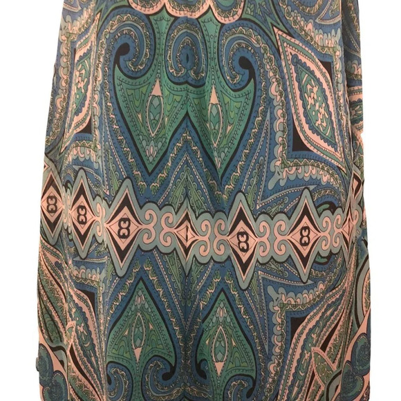 MSK Sz 6 Women's Blue Green White Black Print Sheer Handkerchief Hem Dress - Picture 4 of 9